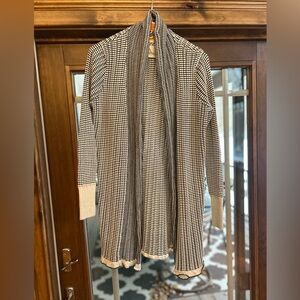 Eddie Bauer Sweater Women's Black Cream Knitted Open Cardigan Duster